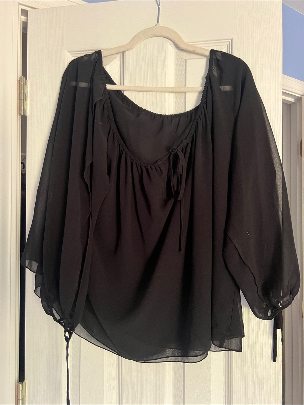 BCBG Black Sheer Peasant Blouse - Women Tops